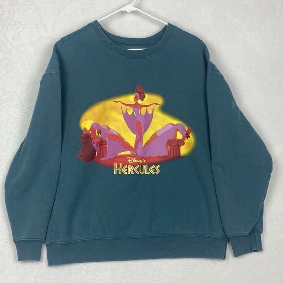 Disney Hercules Graphic Sweater Womens XXL 2XL Green Crewneck Sweatshirt - Picture 1 of 6